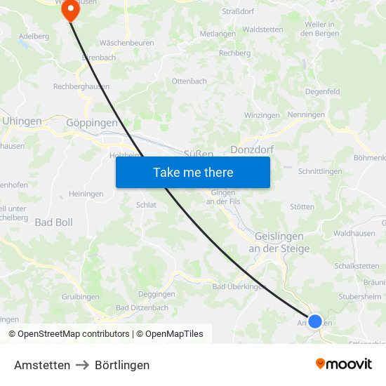 Amstetten to Börtlingen map