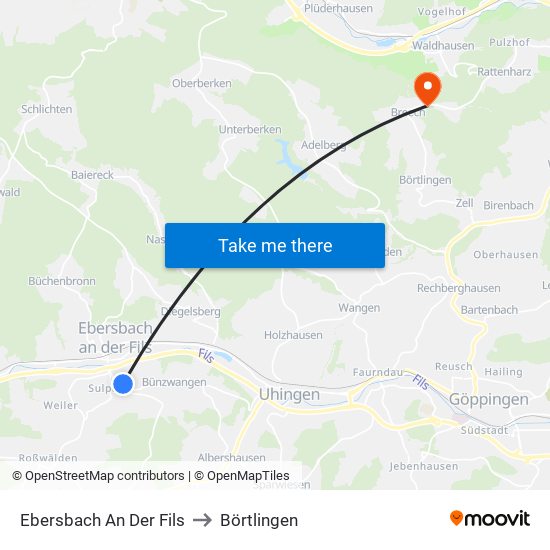 Ebersbach An Der Fils to Börtlingen map