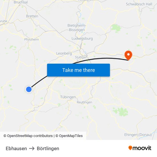 Ebhausen to Börtlingen map