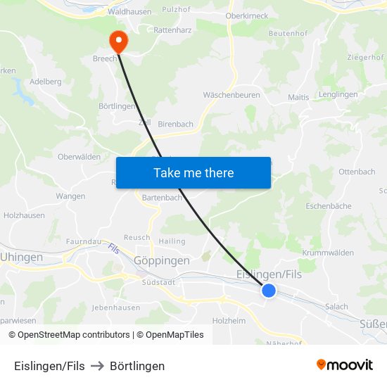 Eislingen/Fils to Börtlingen map