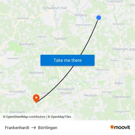 Frankenhardt to Börtlingen map