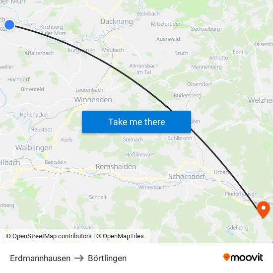 Erdmannhausen to Börtlingen map