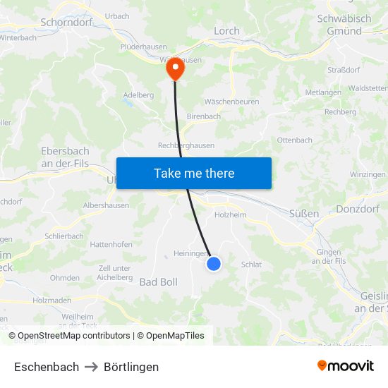 Eschenbach to Börtlingen map
