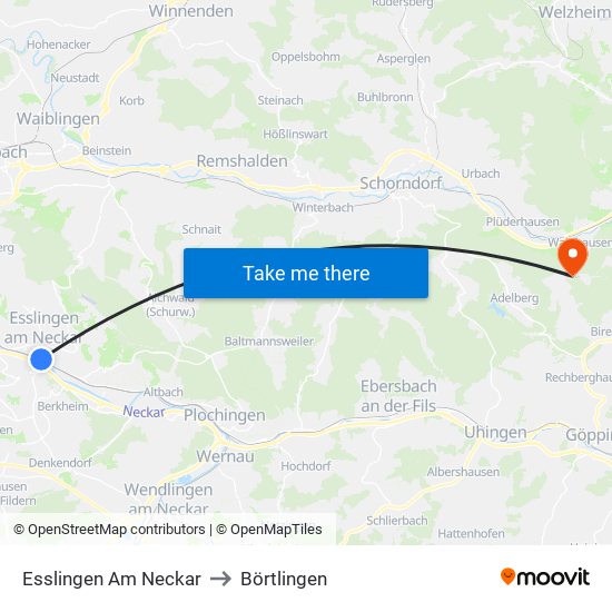 Esslingen Am Neckar to Börtlingen map
