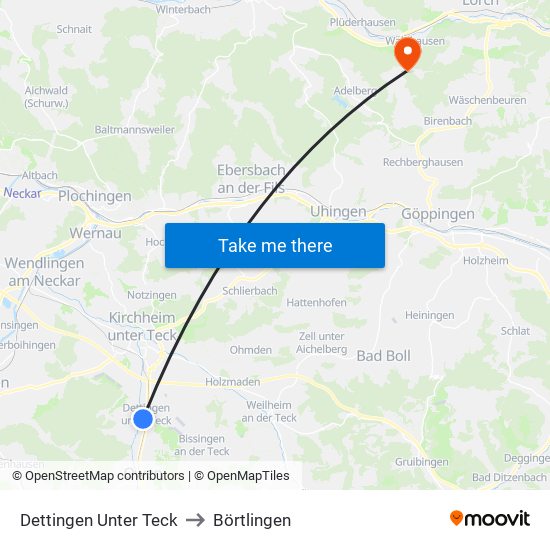 Dettingen Unter Teck to Börtlingen map