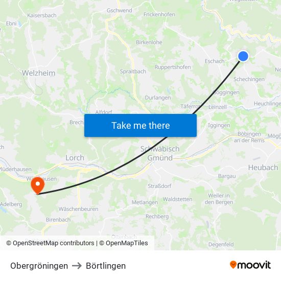 Obergröningen to Börtlingen map