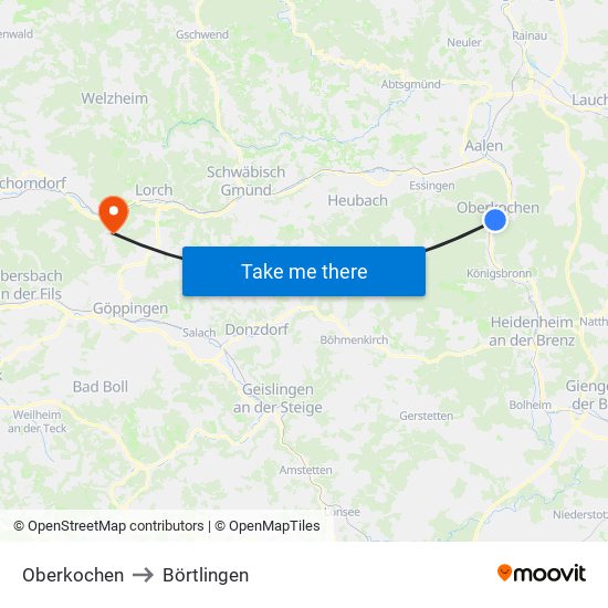 Oberkochen to Börtlingen map