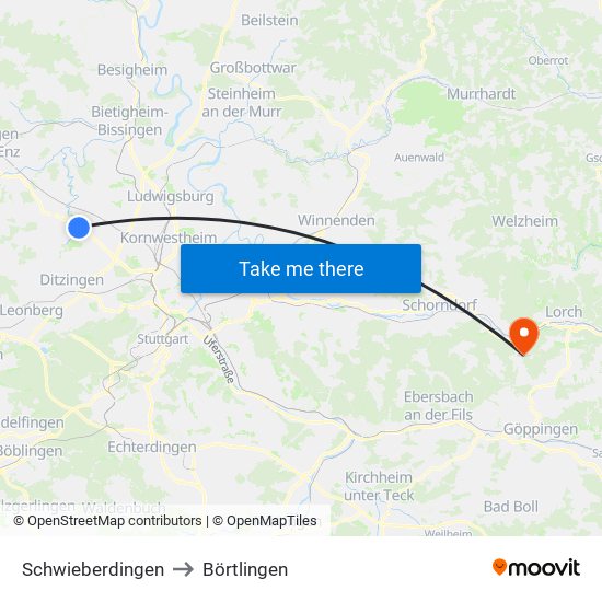 Schwieberdingen to Börtlingen map