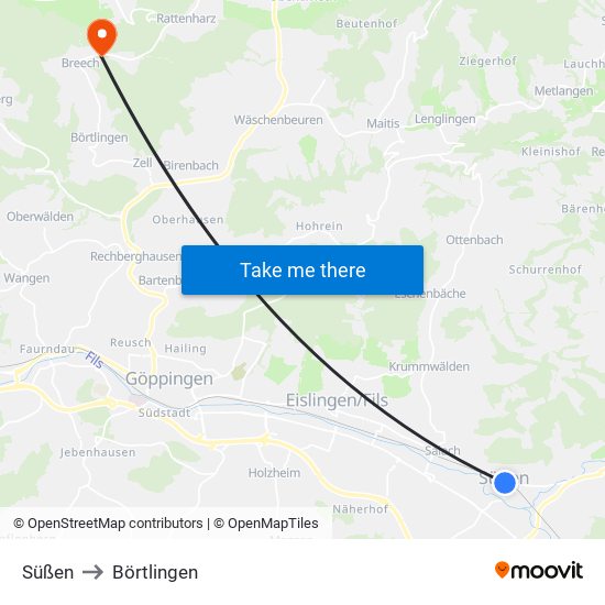 Süßen to Börtlingen map