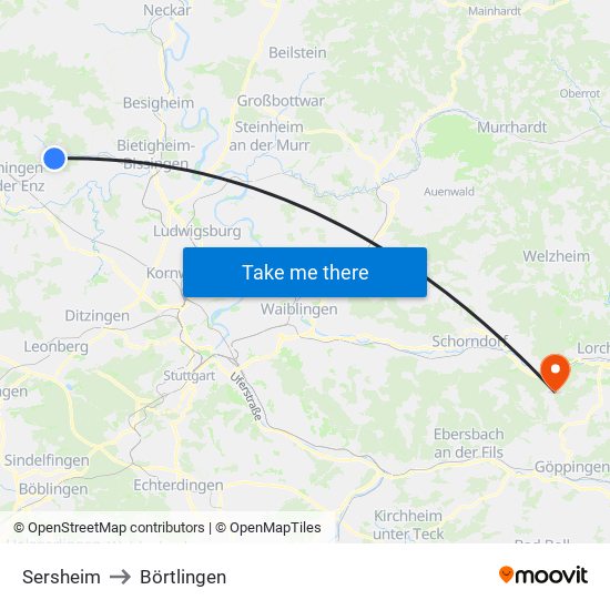 Sersheim to Börtlingen map