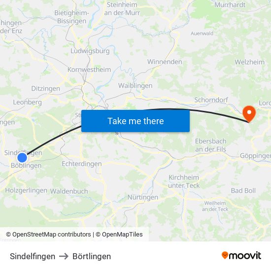 Sindelfingen to Börtlingen map