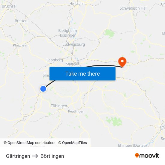 Gärtringen to Börtlingen map