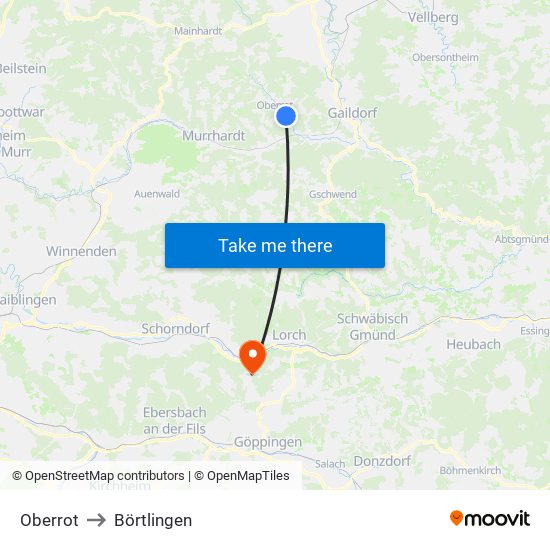 Oberrot to Börtlingen map