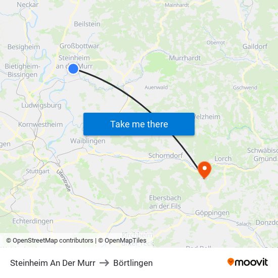 Steinheim An Der Murr to Börtlingen map