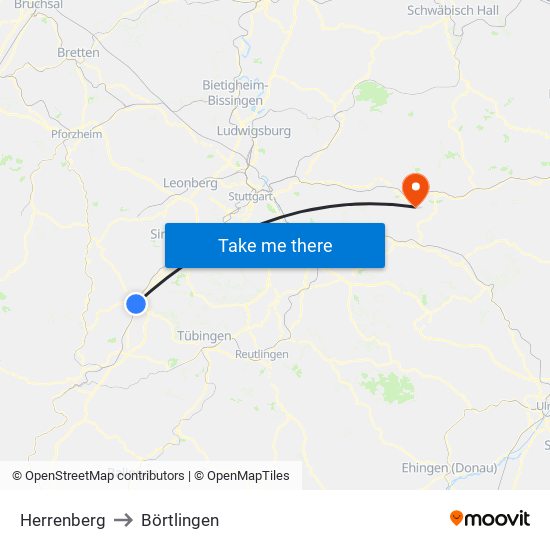 Herrenberg to Börtlingen map