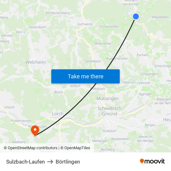 Sulzbach-Laufen to Börtlingen map