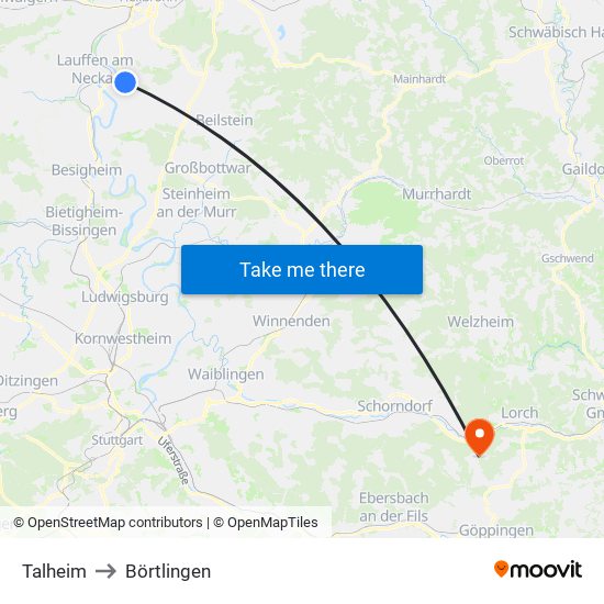 Talheim to Börtlingen map