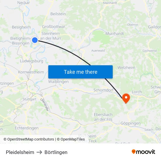 Pleidelsheim to Börtlingen map