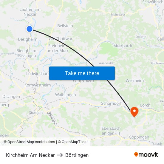 Kirchheim Am Neckar to Börtlingen map