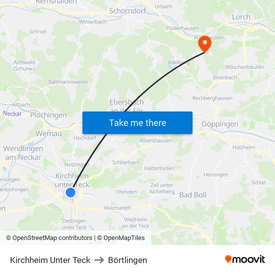 Kirchheim Unter Teck to Börtlingen map