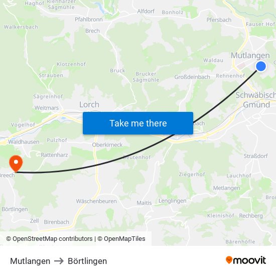 Mutlangen to Börtlingen map