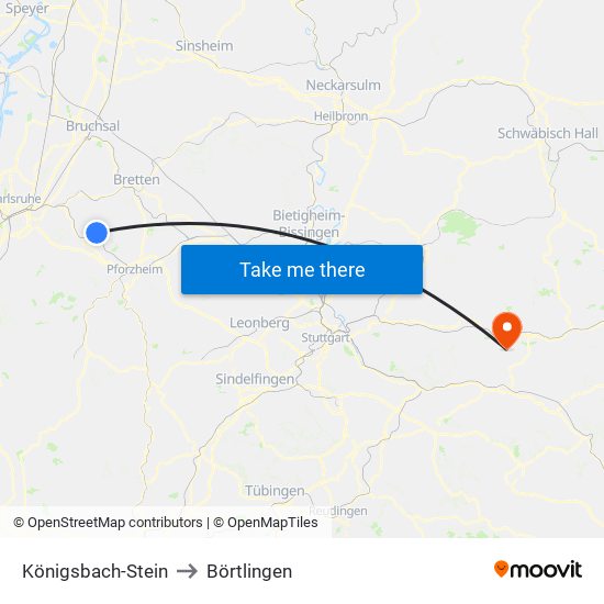 Königsbach-Stein to Börtlingen map