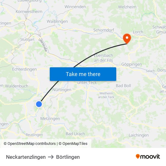 Neckartenzlingen to Börtlingen map
