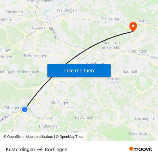 Kusterdingen to Börtlingen map