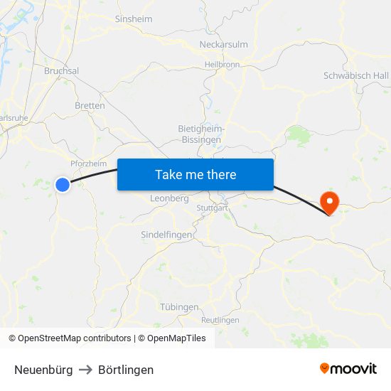 Neuenbürg to Börtlingen map