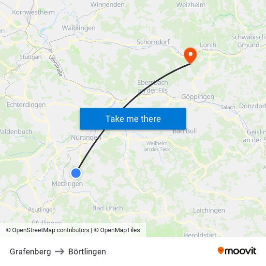 Grafenberg to Börtlingen map