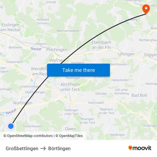 Großbettlingen to Börtlingen map