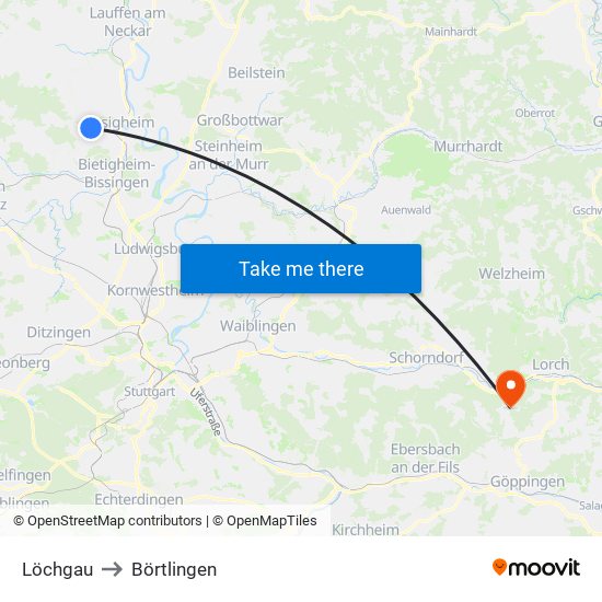 Löchgau to Börtlingen map