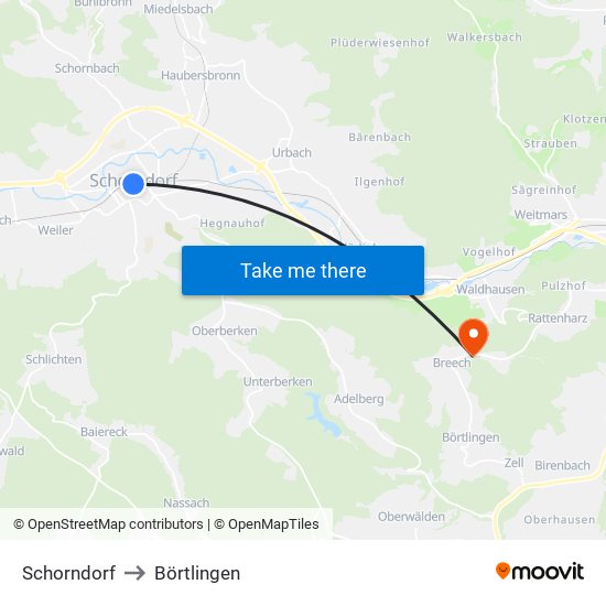 Schorndorf to Börtlingen map