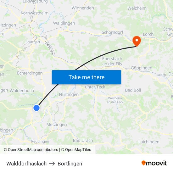 Walddorfhäslach to Börtlingen map