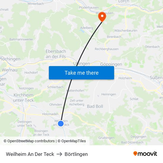 Weilheim An Der Teck to Börtlingen map