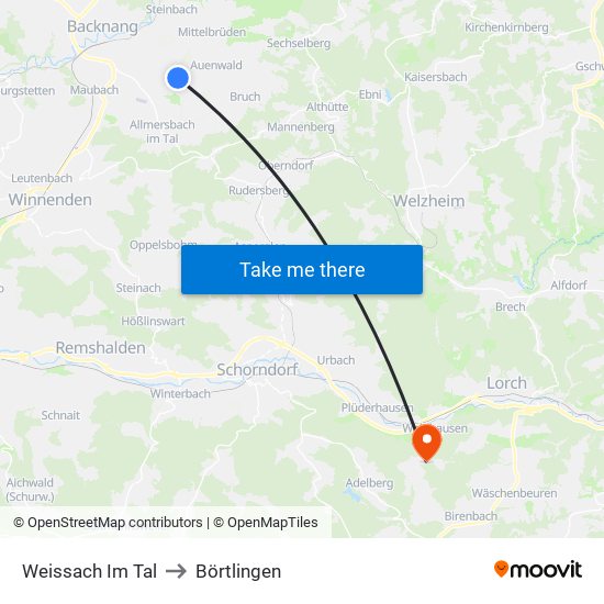 Weissach Im Tal to Börtlingen map