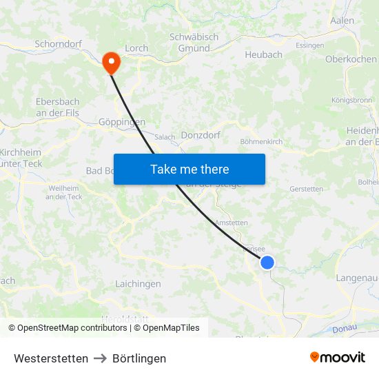 Westerstetten to Börtlingen map
