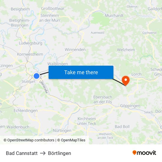 Bad Cannstatt to Börtlingen map