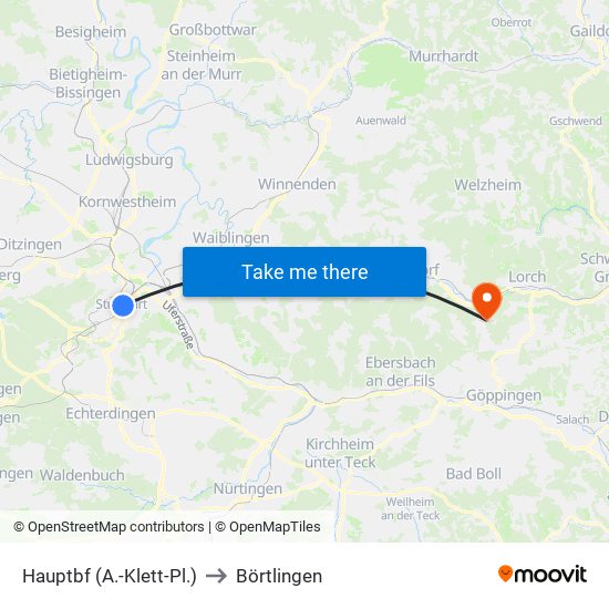 Hauptbf (A.-Klett-Pl.) to Börtlingen map