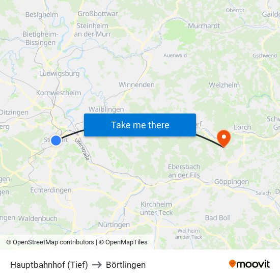 Hauptbahnhof (Tief) to Börtlingen map