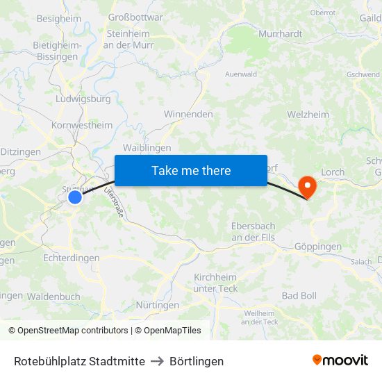 Rotebühlplatz Stadtmitte to Börtlingen map