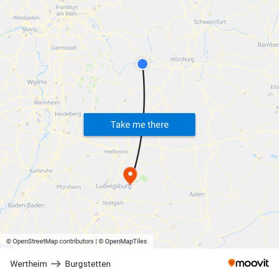 Wertheim to Burgstetten map