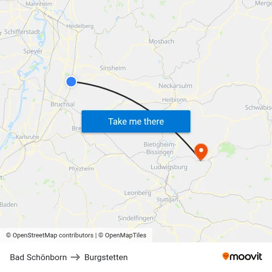 Bad Schönborn to Burgstetten map
