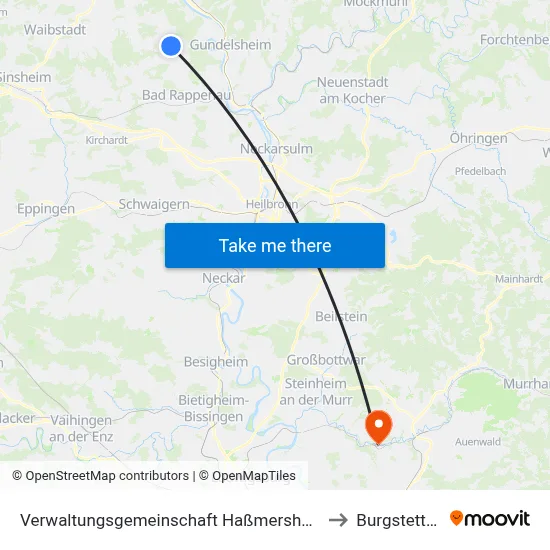 Verwaltungsgemeinschaft Haßmersheim to Burgstetten map