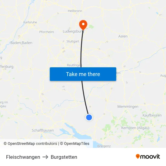 Fleischwangen to Burgstetten map