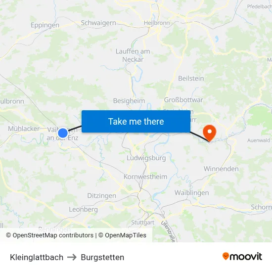 Kleinglattbach to Burgstetten map