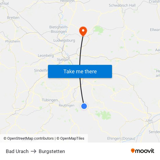 Bad Urach to Burgstetten map