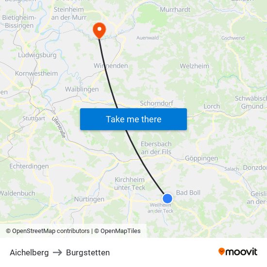 Aichelberg to Burgstetten map