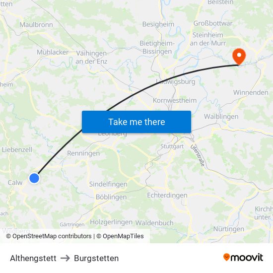 Althengstett to Burgstetten map