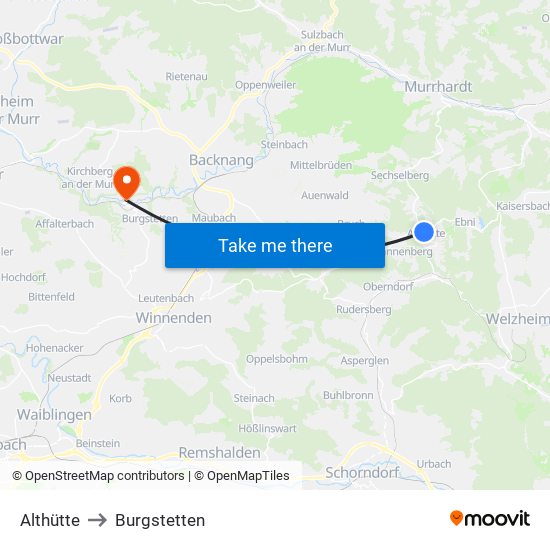 Althütte to Burgstetten map
